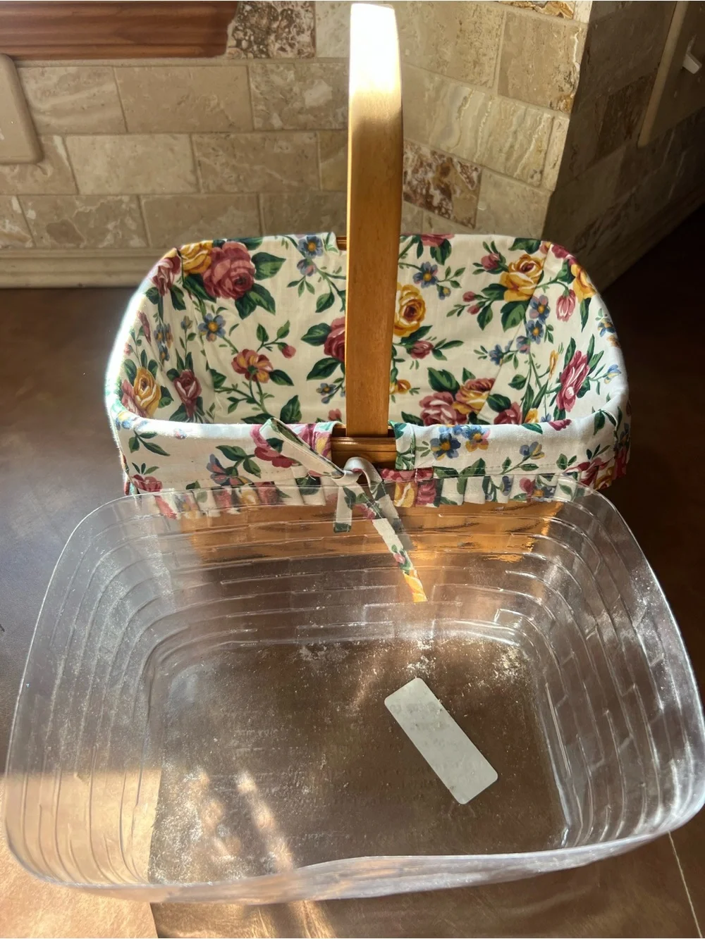 Longaberger Rectangular Tan Woven Basket with Handle,
